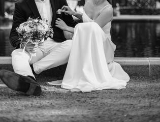 Wedding couple together, black and white - 539256465