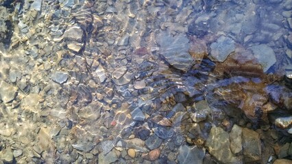Water ripples over rocks.