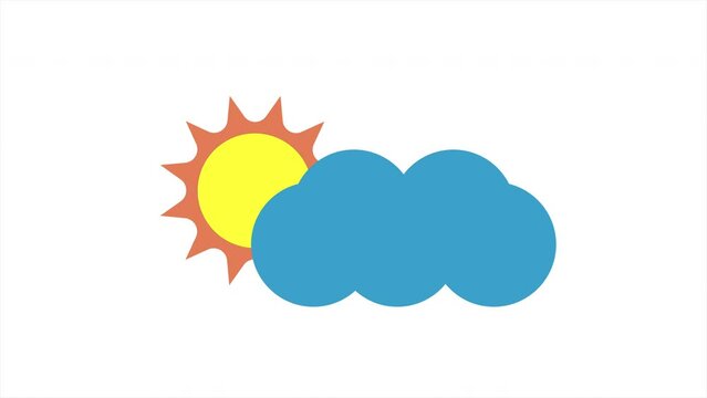 Cloud and sun animation. Cartoon animation blue cloud and sun on a white background.