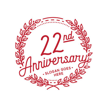 22 years anniversary design template. 22nd anniversary celebration hand drawn logotype. Vector illustration.