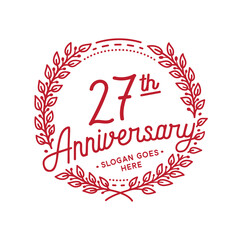 27 years anniversary design template. 27th anniversary celebration hand drawn logotype. Vector illustration.