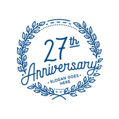 27 years anniversary design template. 27th anniversary celebration hand drawn logotype. Vector illustration.