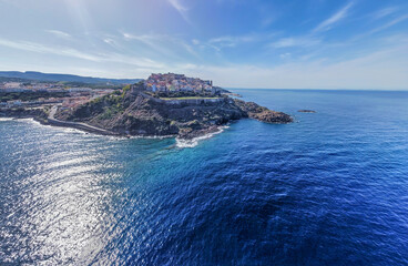 Obraz premium Aerial view of Castelsardo coastline on a sunny day