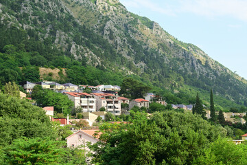 Fototapeta na wymiar Houses on the hillside in the picturesque town of Kotor. Montenegro, Europe