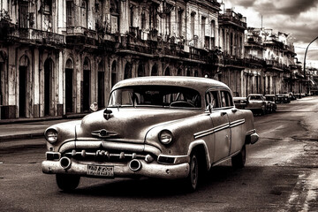 Kuba Havanna Classic American Cars  auf der Strasse Digital 3D Rendering AI