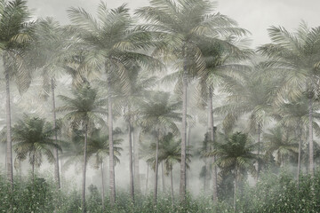 Tropical leaves and Trees Wallpaper design - 3D illustration - obrazy, fototapety, plakaty