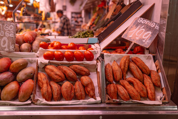 Sweet potatoes piled for market. 