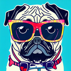 Hipster Cute Pop Art Pug Dog Illustration