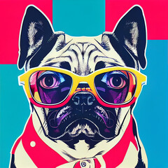 Obraz premium Hipster Cute Pop Art Pug Dog Illustration