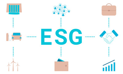 ESG. Environment, social, governance. Principles for the development of commercial activity. Flat style. Vector.