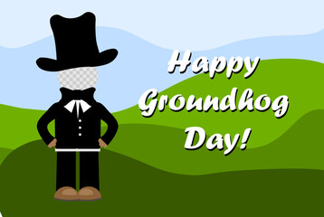 Groundhog Day street banner template. Garden flag for Groundhog Day