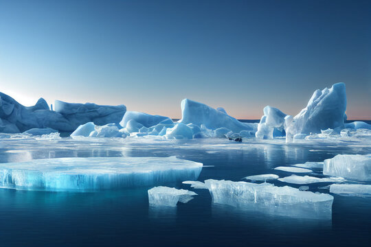 Eisschollen und Eisberge in der kalten Arktis in der Klimaerw&auml;rmung, generative ai technology