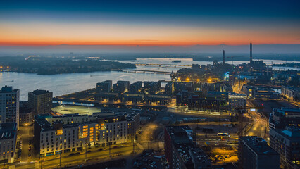 Fototapeta na wymiar Aerial view of city downtown. Night cityscape concept