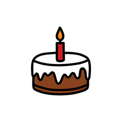 birthday cake doodle icon, vector color line illustration