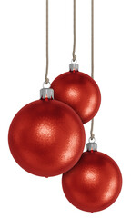 Red christmas balls. Render 3d. Isolated on transparent background, png.