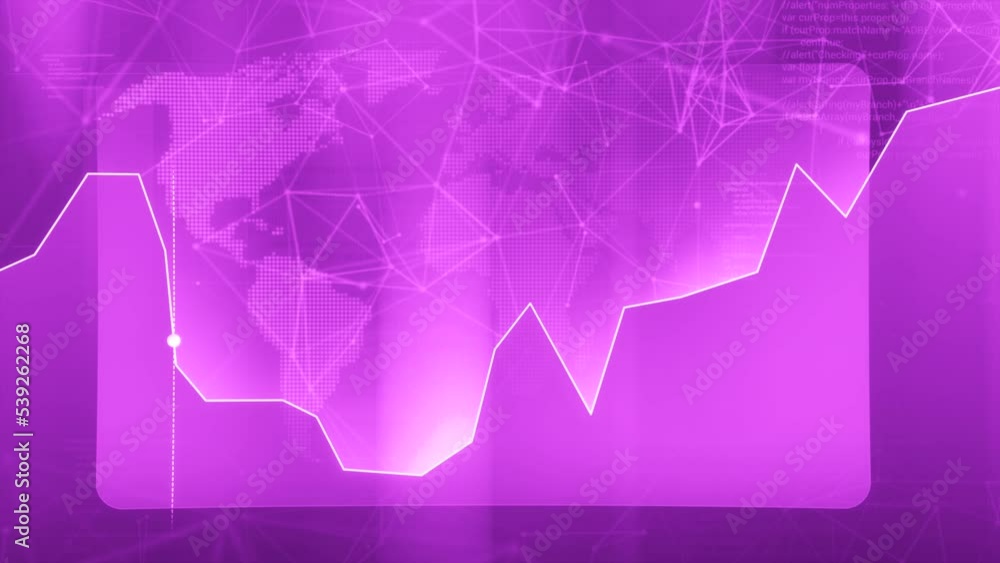 Poster purple moving graph. motion. running dot in animation on the background of various transparent flyin