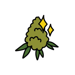 marijuana bud doodle icon, vector color line illustration
