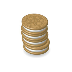 cookie or biscuit with white cream, vector illustration 