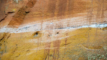 Sandy rock wall on the banks of the River Gauja. Gauja national park, Latvia