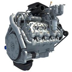 V8 Car Engine 3D rendering on white background