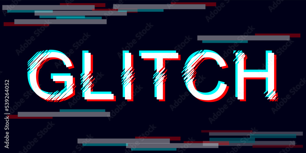 Poster glitch text distorted font on a style background. digital modern effect of damaged screen. for game 