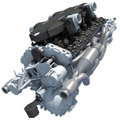 V12 Car Engine with Automatic Transmission 3D rendering on white background