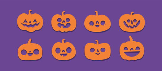 Halloween carved pumpkins. Jack O lantern flat icons.