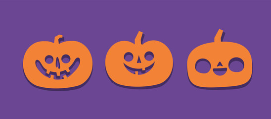 Halloween carved pumpkins. Jack O lantern flat icons.