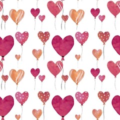 Fototapeta na wymiar a pink heart balloon seamless pattern watercolor 