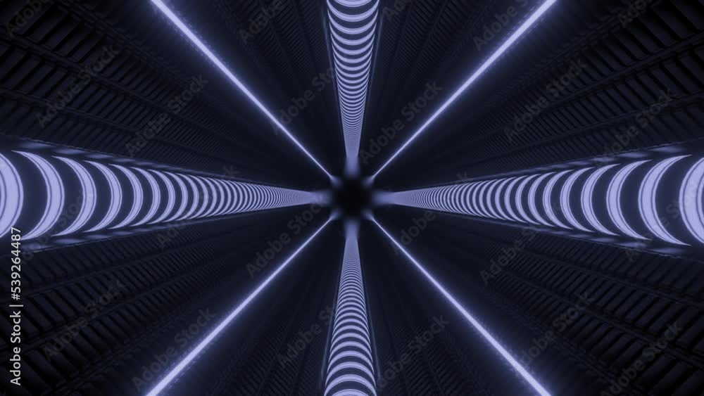 Poster futuristic 3d tunnel with neon technological pipe lines. design. glowing 3d pipes in technological t