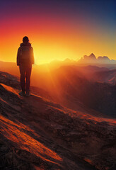 Fototapeta premium silhouette of a man walking on the sunset