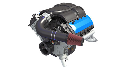 V8 Car Engine 3D rendering on white background