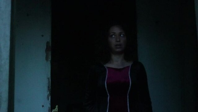 Women Zombie scene, ruined area countryside, horror shoot, for Halloween and others