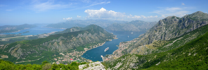 Naklejka na ściany i meble Panoramic view of the Bay of Kotor in Montenegro. Europe