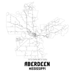 Aberdeen Mississippi. US street map with black and white lines.