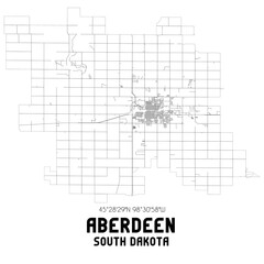 Aberdeen South Dakota. US street map with black and white lines.