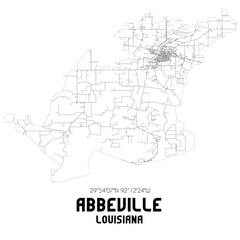Abbeville Louisiana. US street map with black and white lines.