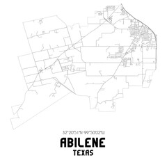Abilene Texas. US street map with black and white lines.