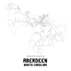Aberdeen North Carolina. US street map with black and white lines.