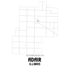 Adair Illinois. US street map with black and white lines.