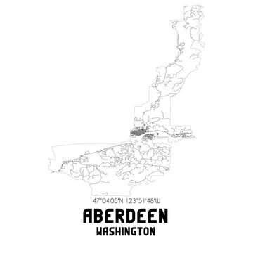 Aberdeen Washington. US street map with black and white lines.