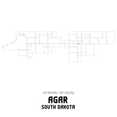 Agar South Dakota. US street map with black and white lines.