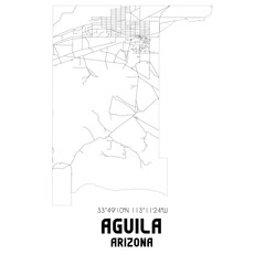 Aguila Arizona. US street map with black and white lines.