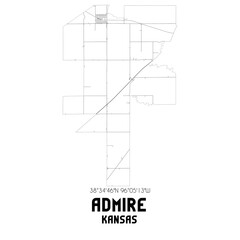 Admire Kansas. US street map with black and white lines.