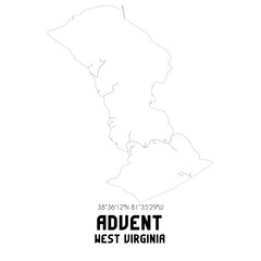 Advent West Virginia. US street map with black and white lines.