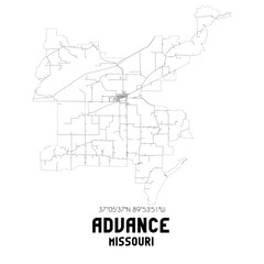 Advance Missouri. US street map with black and white lines.