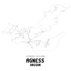 Agness Oregon. US street map with black and white lines.