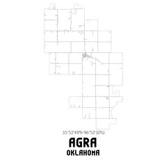 Agra Oklahoma. US street map with black and white lines.