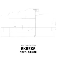 Akaska South Dakota. US street map with black and white lines.
