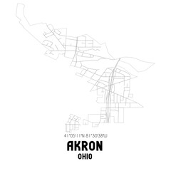 Akron Ohio. US street map with black and white lines.